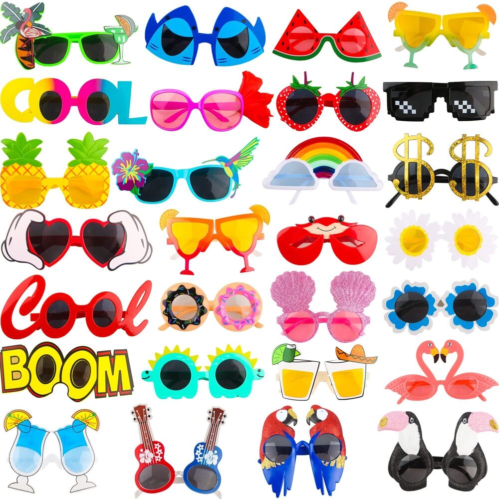 7032 28 Pair Novelty Hawaiian Sunglasses Funny Plastic Tropical Luau Party